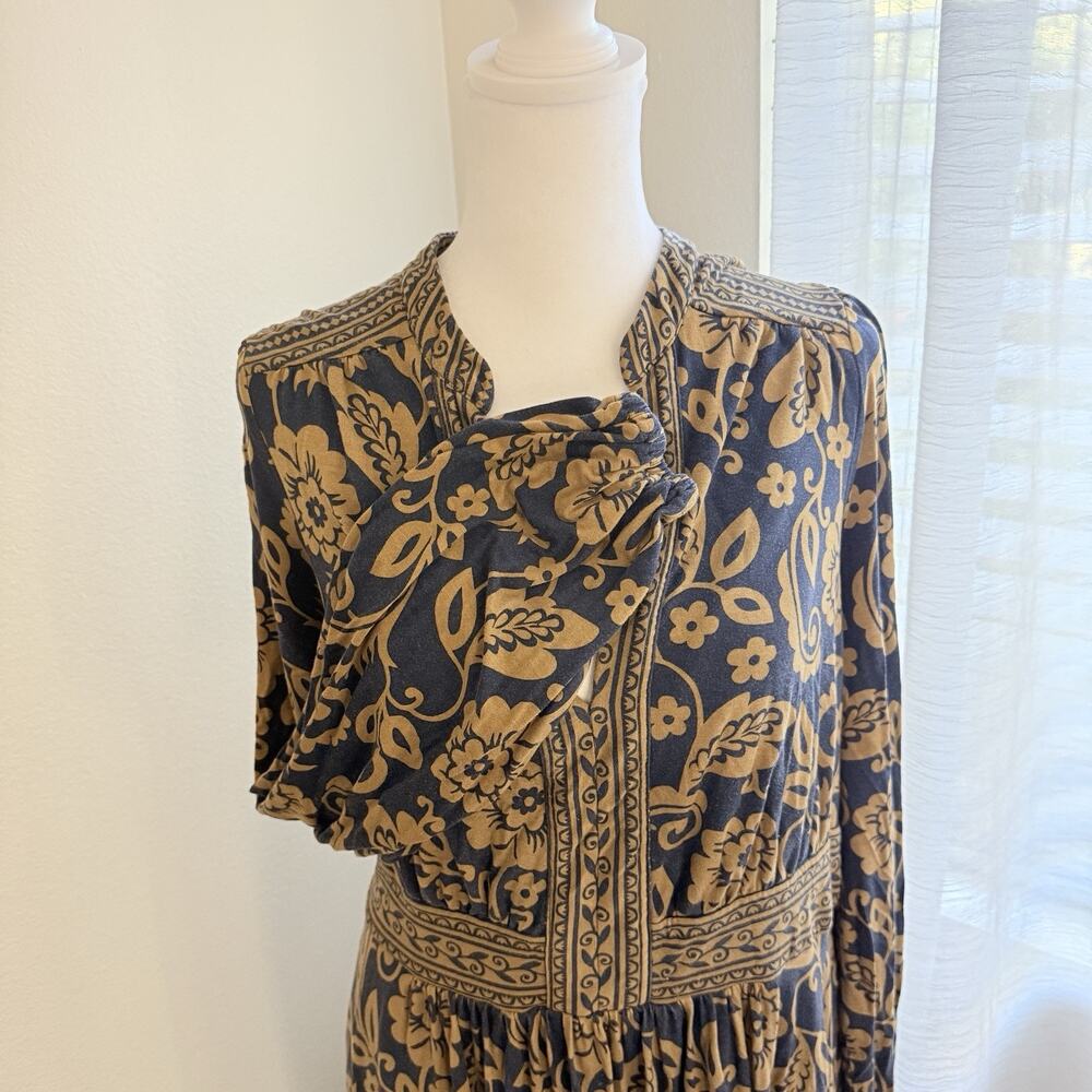 Boden Lily Midi Dress US 16-18R Navy Brown Floral Boho Jersey Fall Stretch - Picture 5 of 15